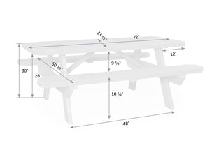 Picnic 33" x 72" Tables with Benches Attached